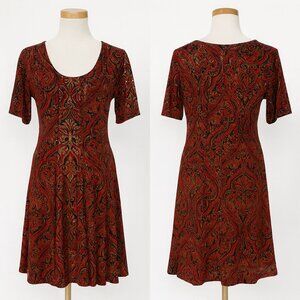 Sami & Jo Red & Gold Paisley Mini Dress Vibrant, Flattering Fit, Size L Holiday